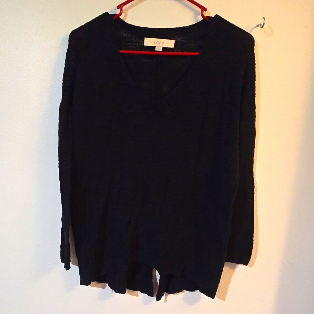 LOFT Navy Blue V-Neck Long Sleeve Knit Pullover Sweater Cotton/Nylon XS